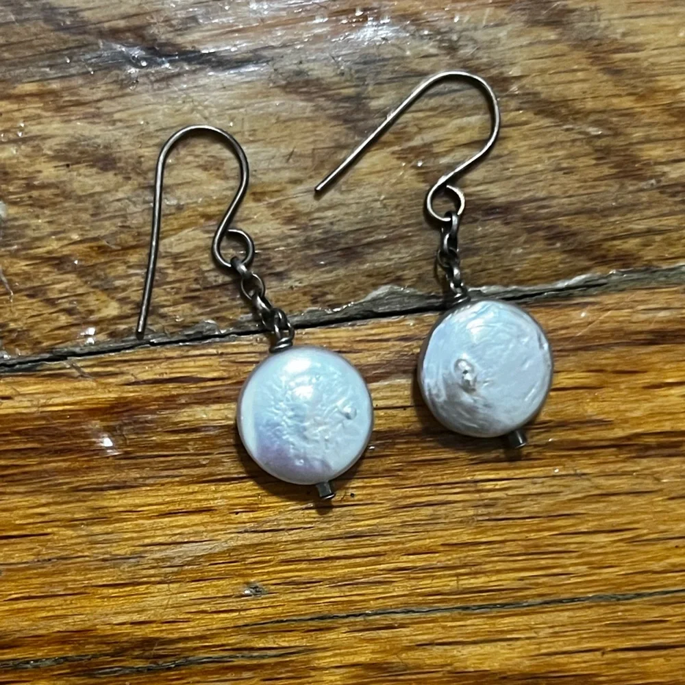 Pearl pendant dangle earrings - Picture 2 of 6